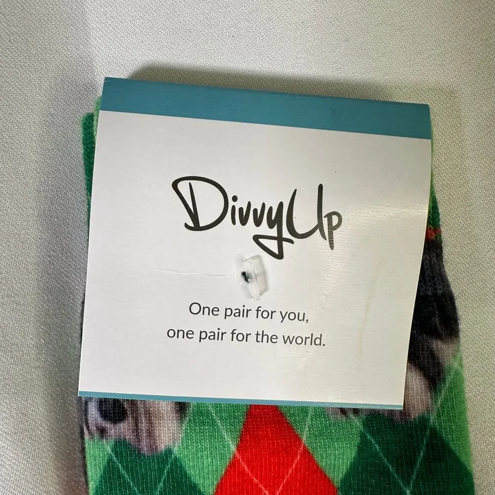 Divvy Up Christmas Socks Scottie Dog Argyle Green Red Holiday Novelty Crew Socks